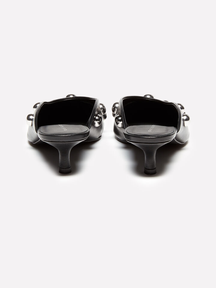 Black mules in 100% leather with cabochon - women's heels - Black | Sisley image number 3